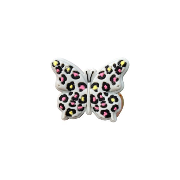 Silicone Focal Beads - Cheetah Print Butterfly - GRAY- 66B