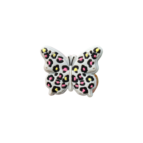 Silicone Focal Beads - Cheetah Print Butterfly - GRAY- 66B