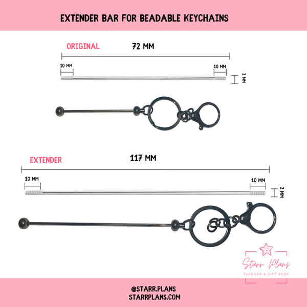 Extension Bar for Beadable Pens and Keychains 117 mm Beaded Blank Rod - Two sizes