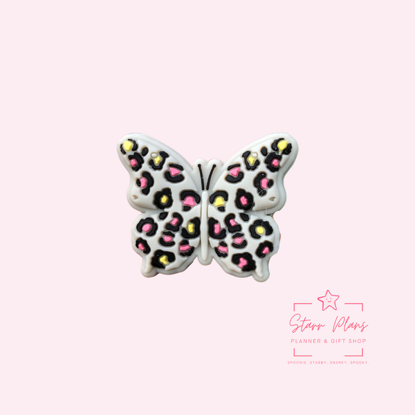 Silicone Focal Beads - Cheetah Print Butterfly - GRAY- 66B