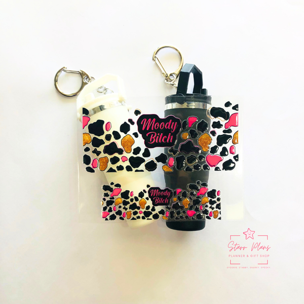 Mini Tumbler UVDTF Decal - Snarky - Moody Bitch Cow Print