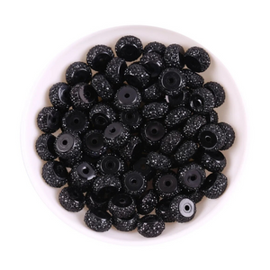 12mm by 7mm Black Resin Rhinestone Round Spacer Beads