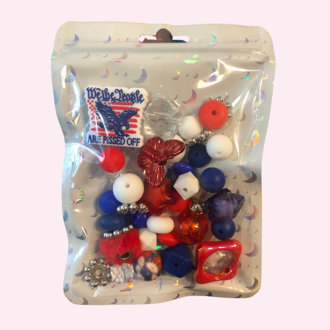 Bead Mixes - We The People Are Pissed Off || 3mm+ Large Hole || Bead Pack with Focal || Red, White and Blue