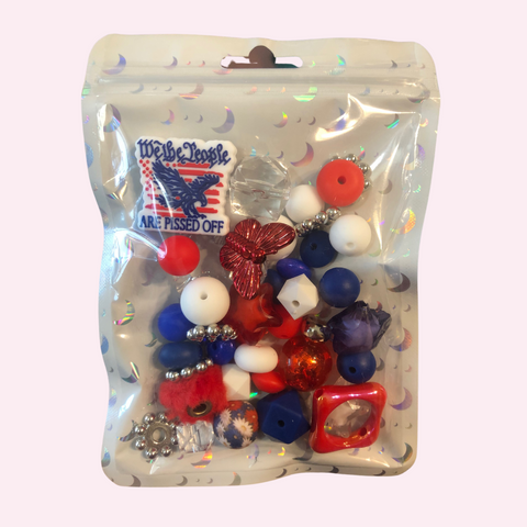 Bead Mixes - We The People Are Pissed Off || 3mm+ Large Hole || Bead Pack with Focal || Red, White and Blue
