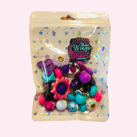 Bead Mixes - Your Wings Were Ready || 3mm+ Large Hole || Bead Pack with Focal || Purple, Pink, Teal