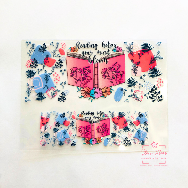 Mini Tumbler UVDTF Decal - Books - Reading Helps Your Mind Bloom