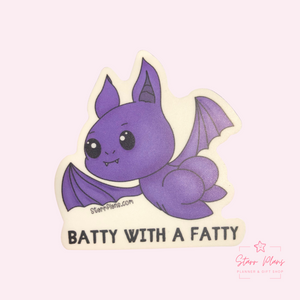 Batty with a Fatty - Kawaii Bat Sticker Decal (2.9" x 3.2")