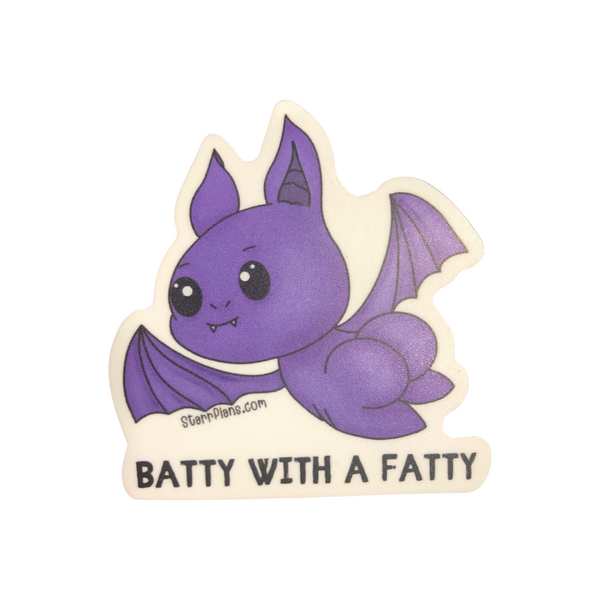 Batty with a Fatty - Kawaii Bat Sticker Decal (2.9" x 3.2")