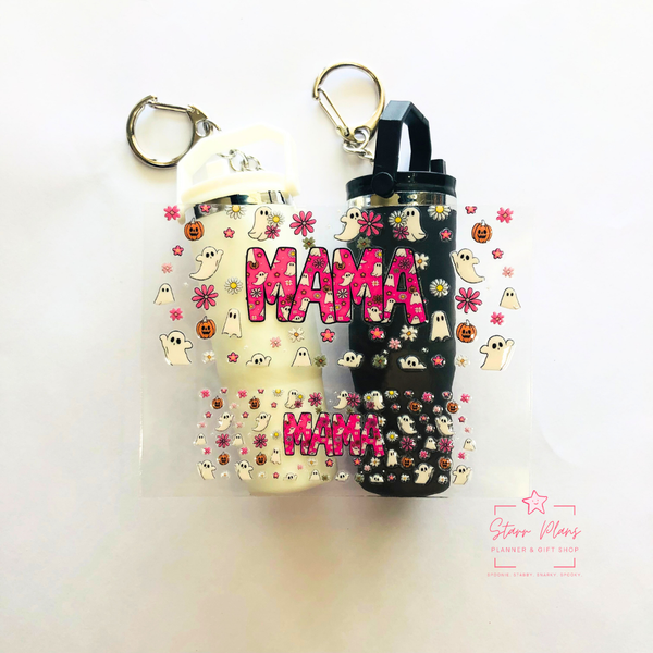 Mini Tumbler UVDTF Decal - Spooky Ghost - Mama with Mini Ghosts & Flowers Pattern