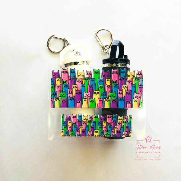 Mini Tumbler UVDTF Decal - Patterns - Rainbow Crowd of Cats