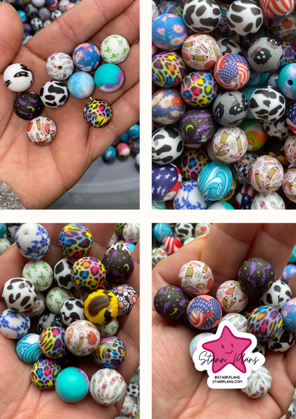 Bead Soup - 15mm Silicone Print|| 3mm+ Large Hole || Bead Mixes ||