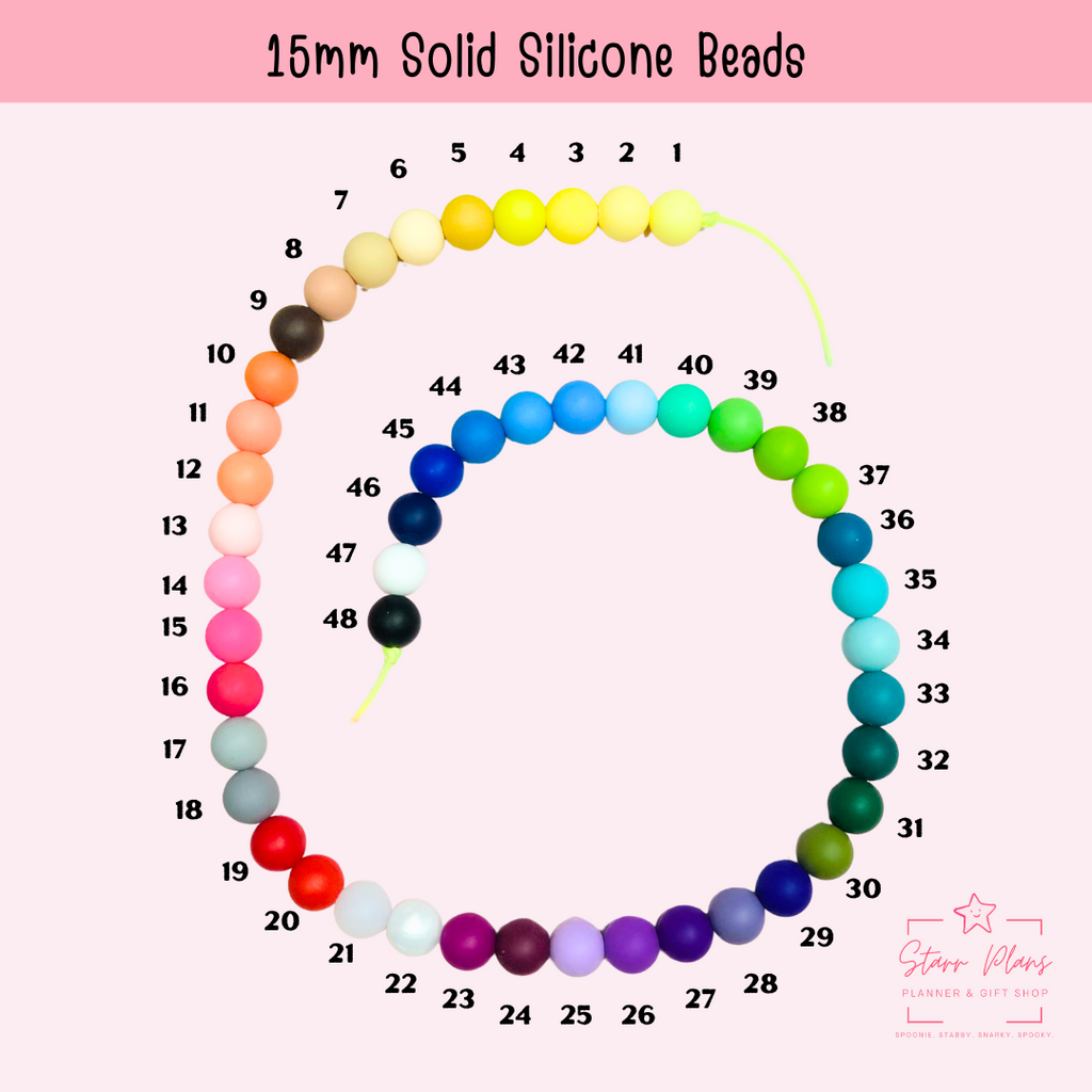 15mm Silicone Bead Sample Color Cord - Summer 2025 - 48 Colors – Starr ...