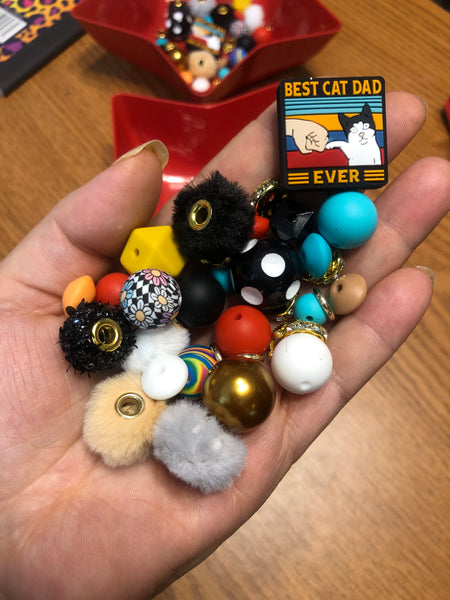 Bead Mixes - Best Cat Dad || 3mm+ Large Hole || Bead Pack with Focal || Black White Teal