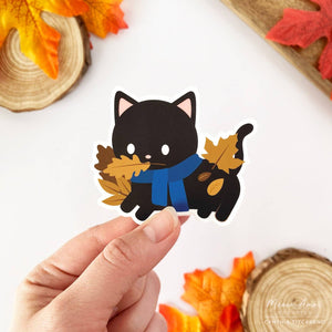 Autumn Black Cat Vinyl Sticker