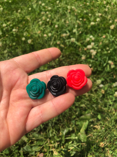 Silicone Focal Beads - Emerald Floral Rose - 57A