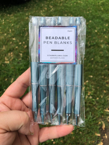 Beadable Plastic Pen Blanks - Steel Blue Pearl - 6 Pieces