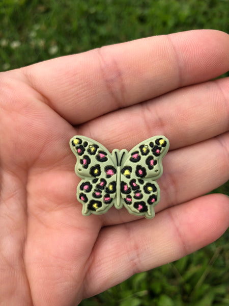 Silicone Focal Beads - Cheetah Print Butterfly - GREEN - 66A