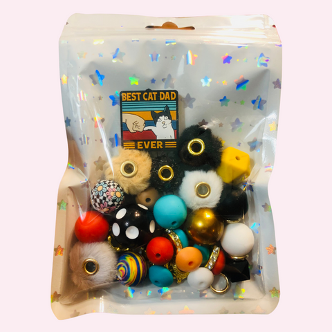 Bead Mixes - Best Cat Dad || 3mm+ Large Hole || Bead Pack with Focal || Black White Teal