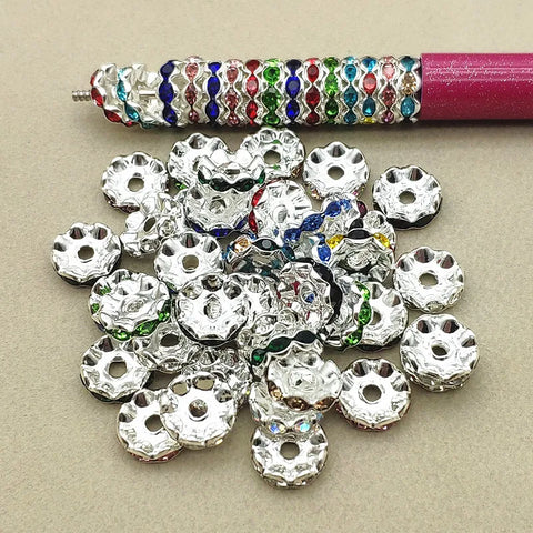 12 mm Silver Mix Rhinestone Spacer Beads