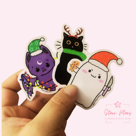 Matte Holiday Sticker Decals - Batty, Kitty, & Stabby!