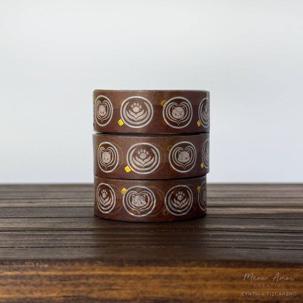 Dark Roast Coffee Cats Gold Foil Washi Tape