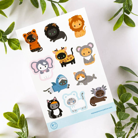 Cats in Animal Suits Blue Vinyl Sticker Sheet