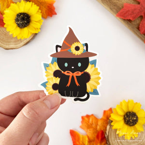 Autumn Black Cat Witch Vinyl Sticker