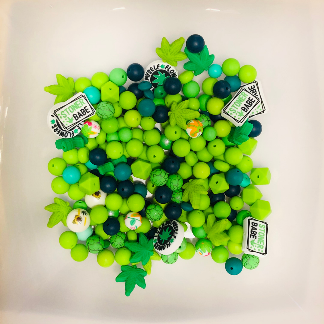 Bead Soup - Flower Power Green|| 3mm+ Large Hole || Bead Mixes || Silicone