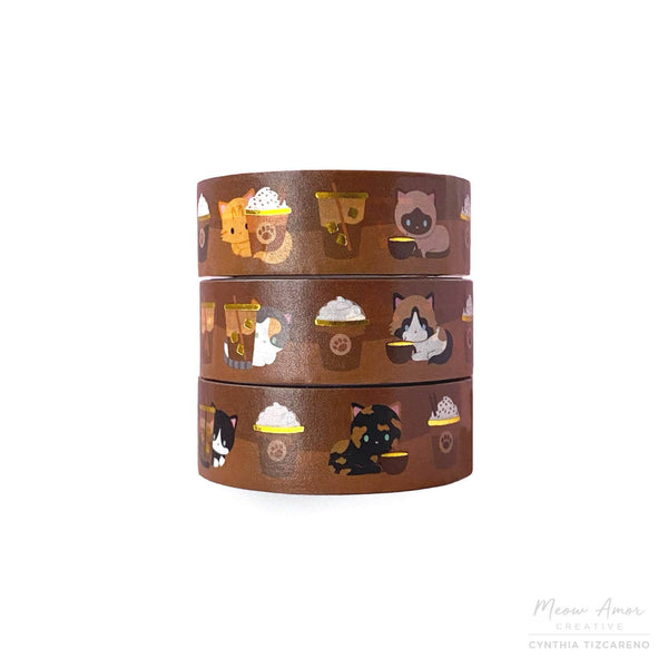 Coffee Cats Gold Foil Washi Tape