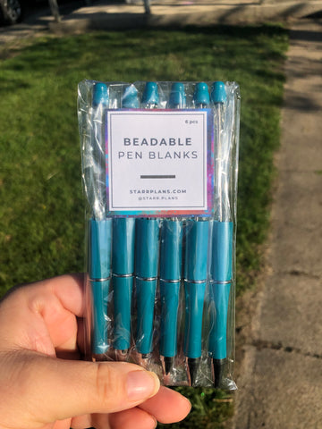 Beadable Plastic Pen Blanks - Teal - 6 Pieces