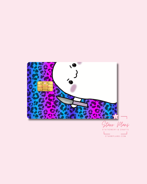 UVDTF Permanent Debit Card Decal - Stabby with Blue Cheetah Background