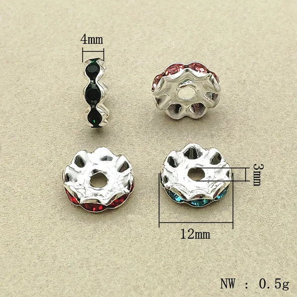 12 mm Silver Mix Rhinestone Spacer Beads