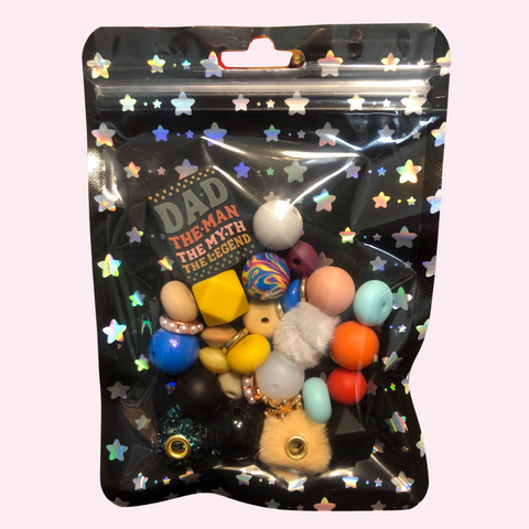 Bead Mixes - Dad - The Man || 3mm+ Large Hole || Bead Pack with Focal || Black, Gray and Yellow