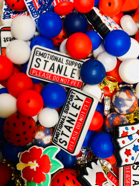 Bead Soup - Red White and Fed Up || 3mm+ Large Hole || Bead Mixes || Silicone Only