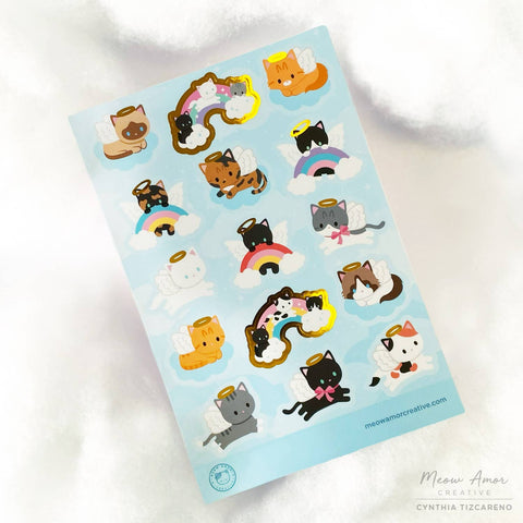 Angel Cats Gold Foil Vinyl Sticker Sheet