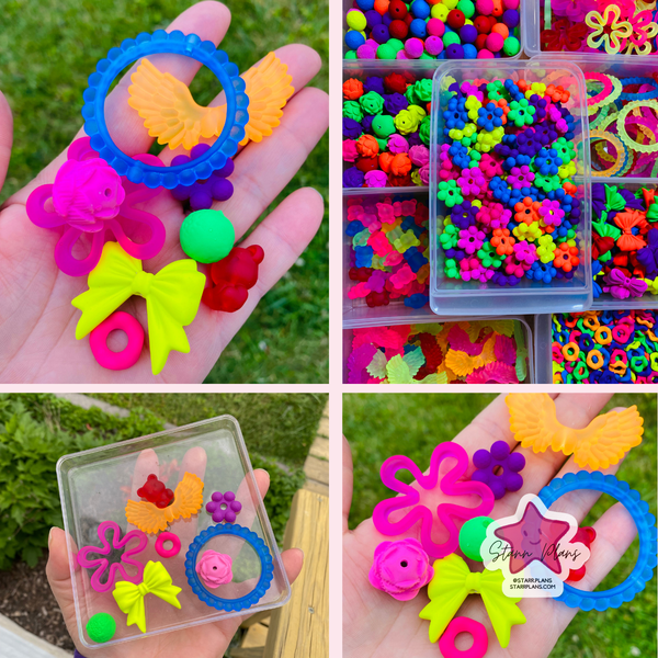 Bead Soup - Neon Rainbow Round Bead with Flower Print || 10 pcs