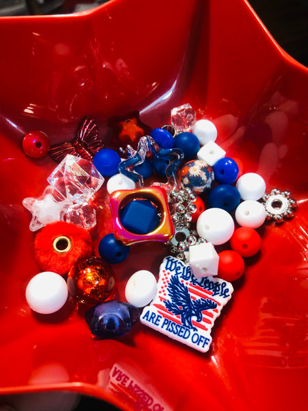 Bead Mixes - We The People Are Pissed Off || 3mm+ Large Hole || Bead Pack with Focal || Red, White and Blue