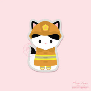 Firefighter Cat Vinyl Sticker - Charity Sticker