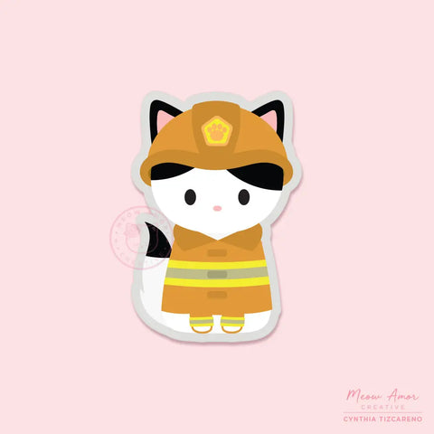 Firefighter Cat Vinyl Sticker - Charity Sticker