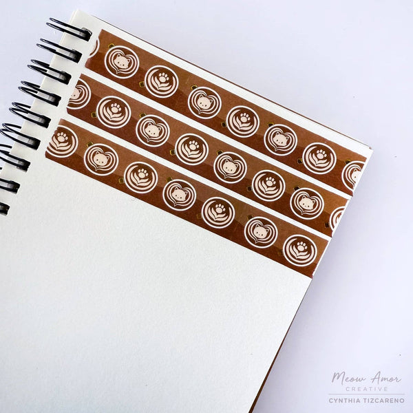 Dark Roast Coffee Cats Gold Foil Washi Tape