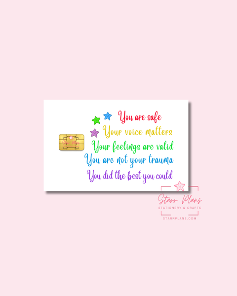 UVDTF Permanent Debit Card Decal - Inner Child Affirmations Cursive White
