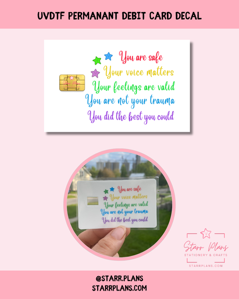 UVDTF Permanent Debit Card Decal - Inner Child Affirmations Cursive White