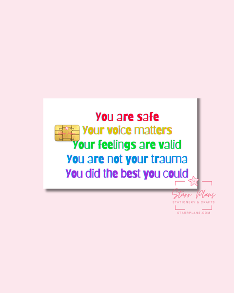 UVDTF Permanent Debit Card Decal - Inner Child Affirmations Print White