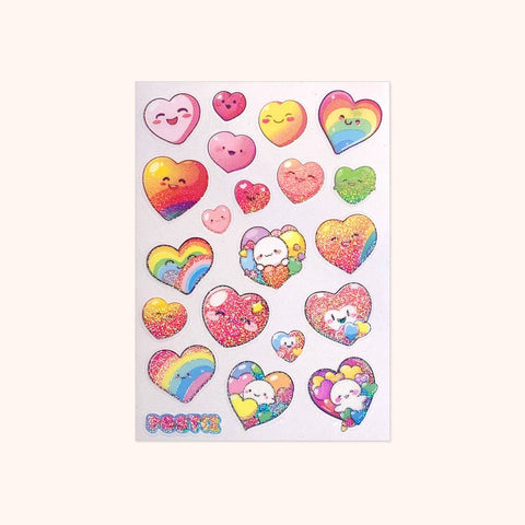 Kawaii Hearts Clear Hologram Sticker Sheet