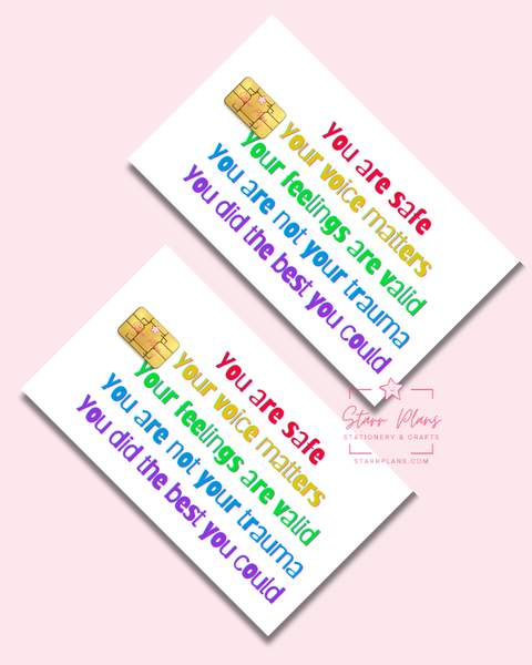 UVDTF Permanent Debit Card Decal - Inner Child Affirmations Print White