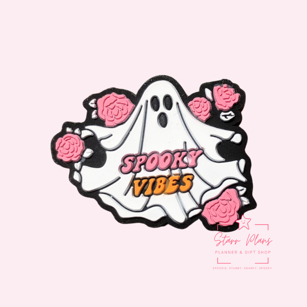 Silicone Focal Beads - Spooky Vibes Ghost with Flowers - 90A