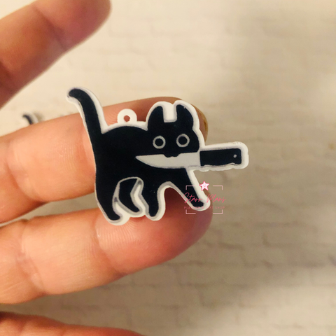 Acrylic Flatback Charms for Crafts & Jewelry - Kitty with Knife