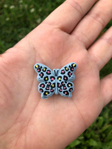 Silicone Focal Beads - Cheetah Print Butterfly - BLUE -65B