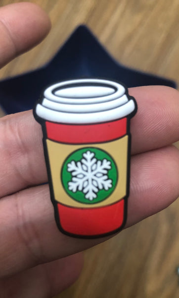 Silicone Focal Beads - Red Coffee Cup with Snowflake