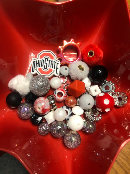 Bead Mixes - Ohio State || 3mm+ Large Hole || Bead Pack with Focal || Red, Black and White